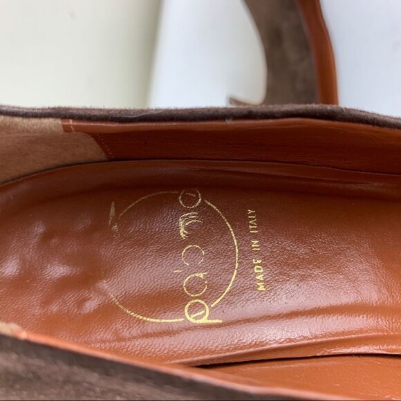 Vintage Paloma Brown Suede Pointy Toe Heels Satin Gold Circle Accent - Picture 4 of 13